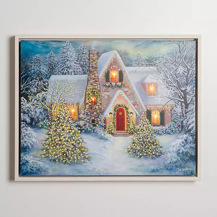LED Snowy Christmas House Canvas Art Print | Kirkland's Home
