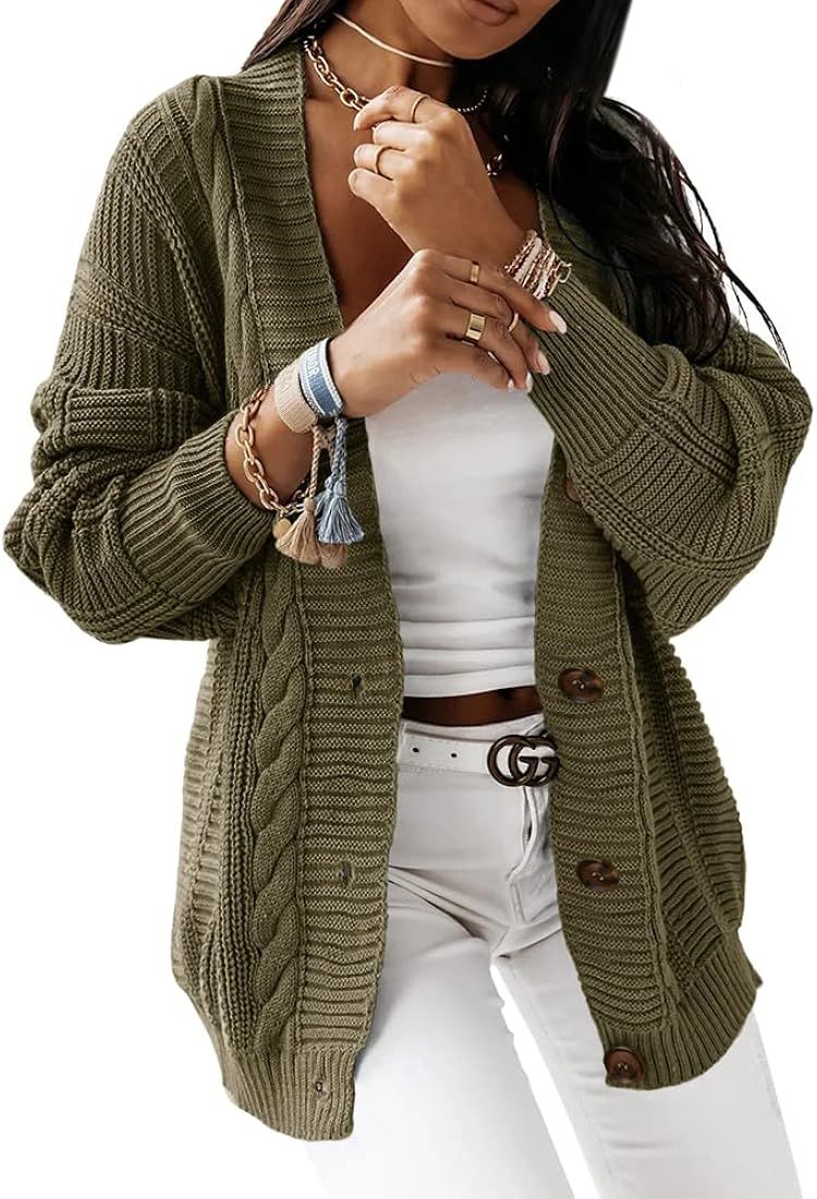 SySea Women's Long Sleeve Open Front Button Down Chunky Knit Cardigans Sweaters Coat | Amazon (US)