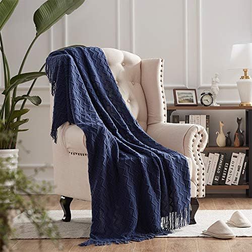 NexHome Throw Blankets Blue Decorative Knit Blanket with Tassel Soft Lightweight Zigzag Textured ... | Amazon (US)