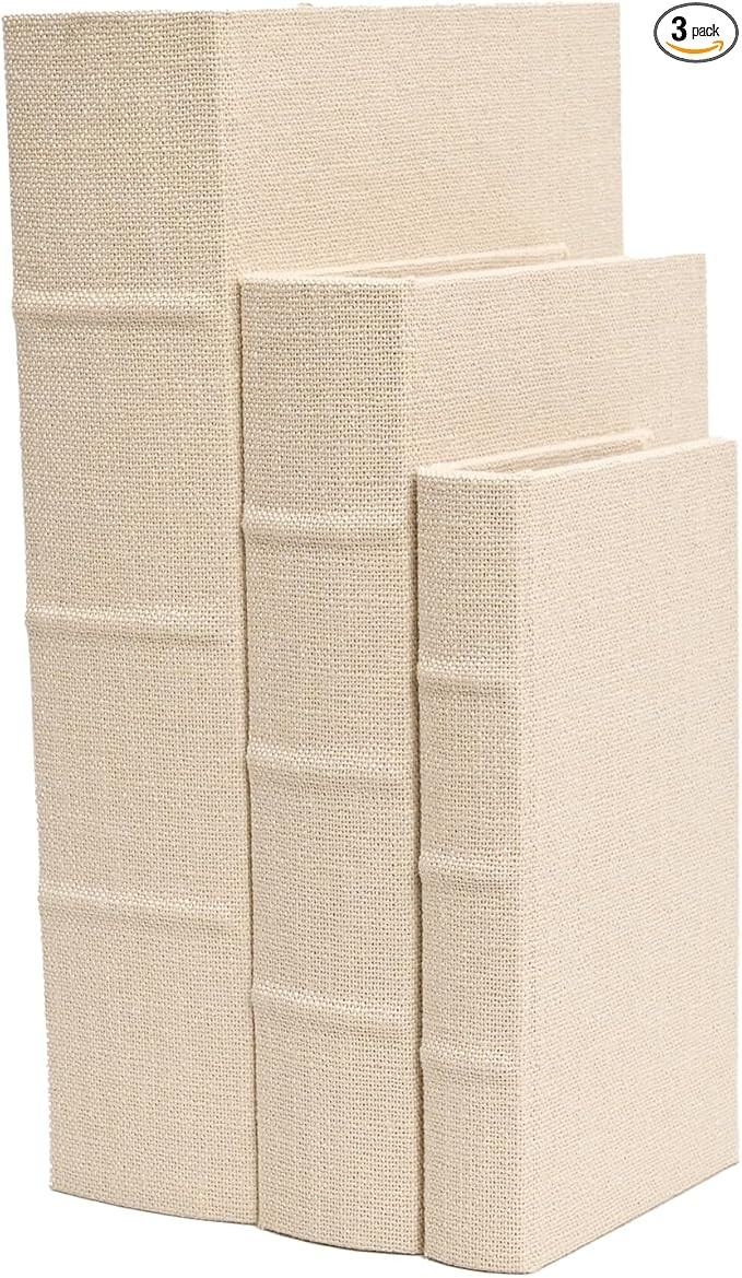 Decorative Book Boxes Set of 3 – Modern Faux Linen & Wood Hidden Storage for Coffee Table – S... | Amazon (US)