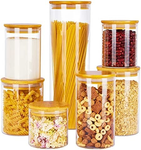 Amazon.com: VTOPMART Glass Food Storage Jars, 7 Pack Airtight Food Containers with Bamboo Wooden ... | Amazon (US)