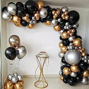 111PCS Black Gold and Silver Balloon Garland Arch Kit Metallic Black Metallic Gold Chrome Silver ... | Amazon (US)