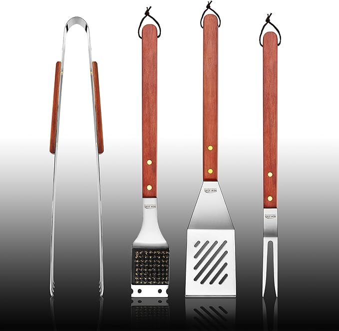 New Star Foodservice 59007 Stainless Steel BBQ Tool Set with Solid Hard Wood Handles, Set of 4 | Amazon (US)