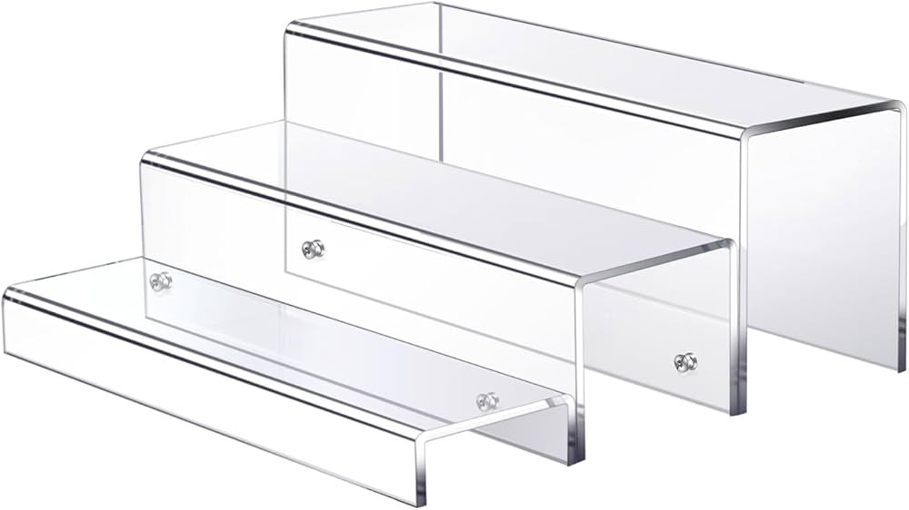 3 Tiers Bar Shelves for Liquor Bottles, 15" Clear Acrylic Risers Display Racks Stands for Figures... | Amazon (US)