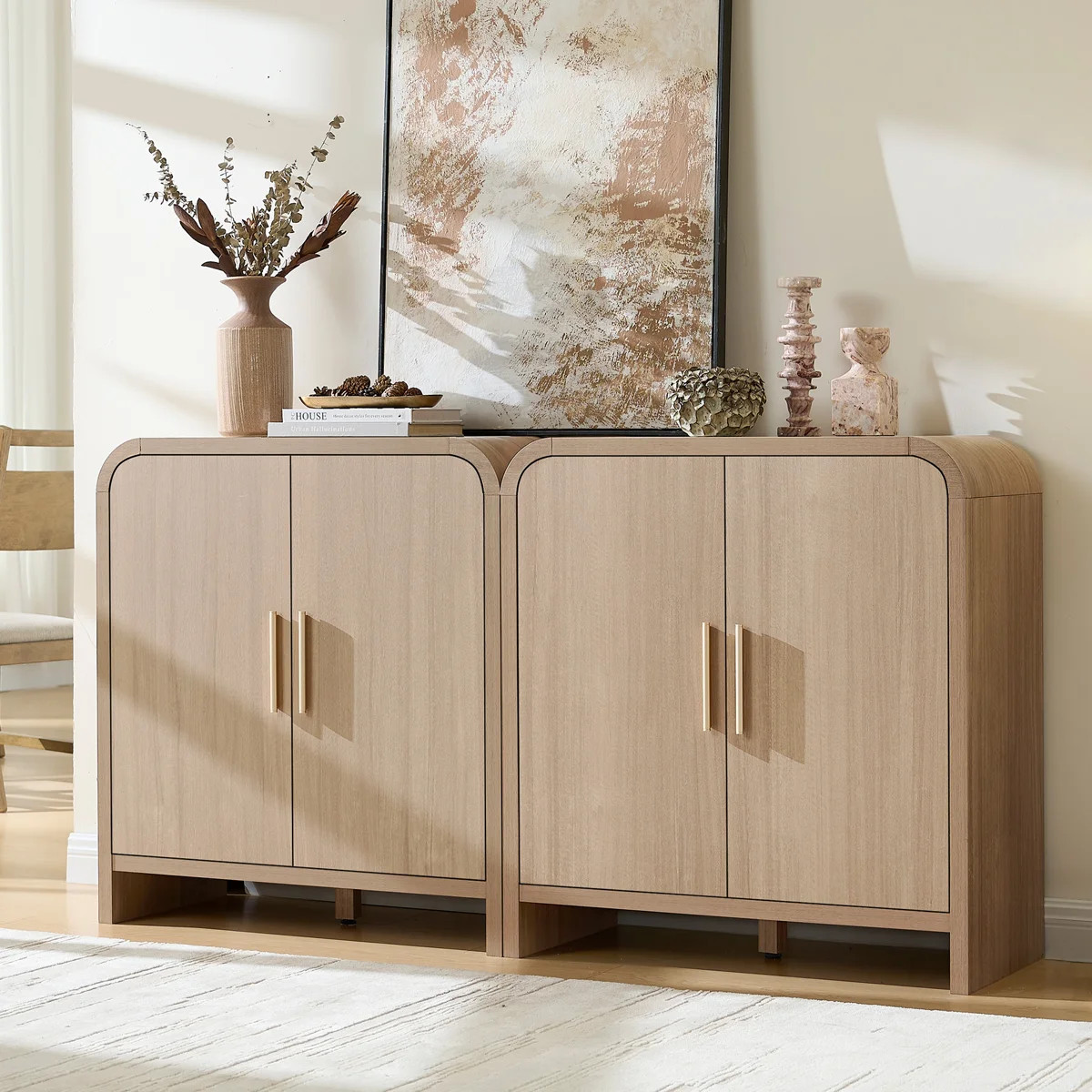 2-Piece 33" Curved Buffet Storage Cabinet, Modern Sideboard With 2 Doors And Adjustable Shelves | Wayfair North America