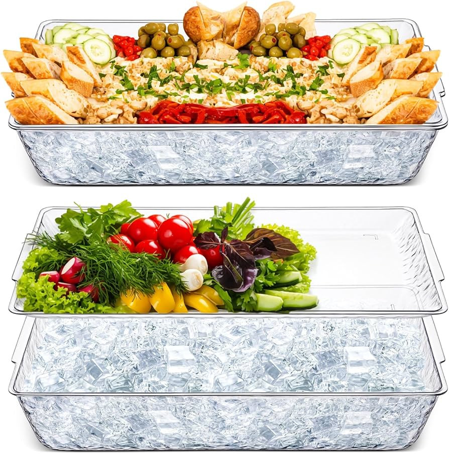 Baderke 2 Set 16" x 9" Plastic Chilled Serving Tray for Parties with Compartments Ice Chilled Par... | Amazon (US)
