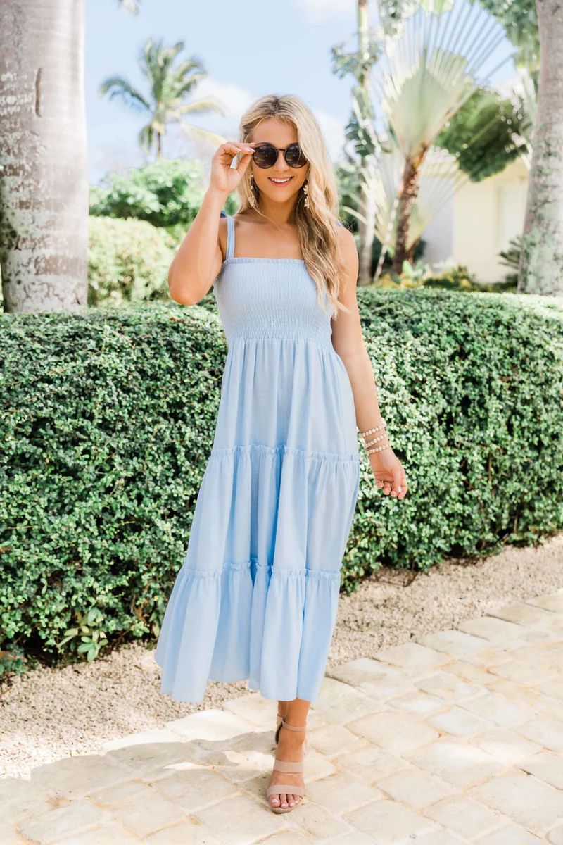 For Your Heart Only Light Blue Midi Dress | The Pink Lily Boutique