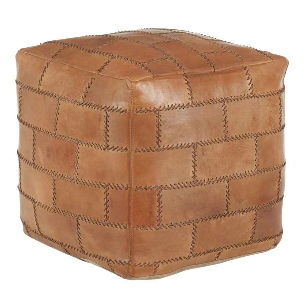 Cobbler Industrial Pouf in Brown Leather | Walmart (US)