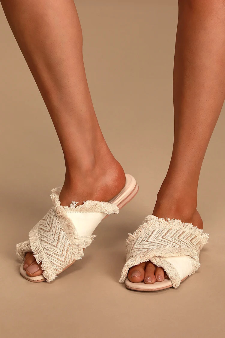 Finlee Cream and Gold Woven Slide Sandals | Lulus (US)