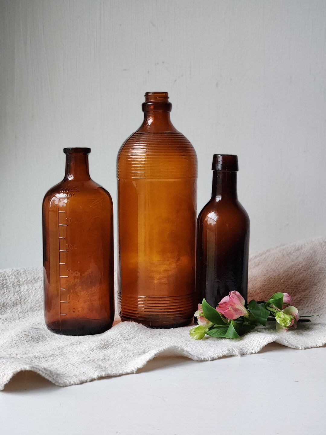 Amber Bottles Set of Three Vintage Glass Purex ESB Apothecary - Etsy | Etsy (US)