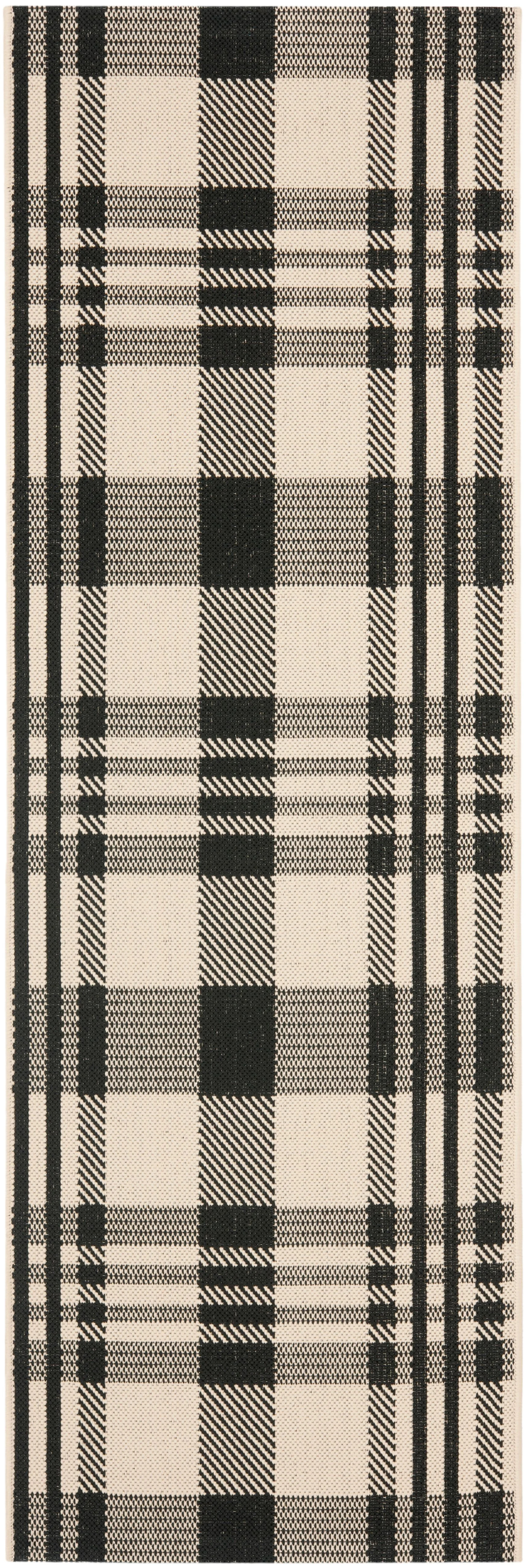 SAFAVIEH Courtyard Benjamin Plaid Indoor/Outdoor Runner Rug, 2'3" x 6'7", Black/Bone | Walmart (US)