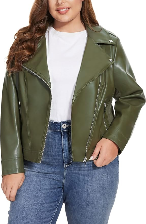 Fahsyee Women's Faux Leather Jackets, Zip Up Motorcycle Short PU Moto Biker Outwear Fitted Slim C... | Amazon (US)