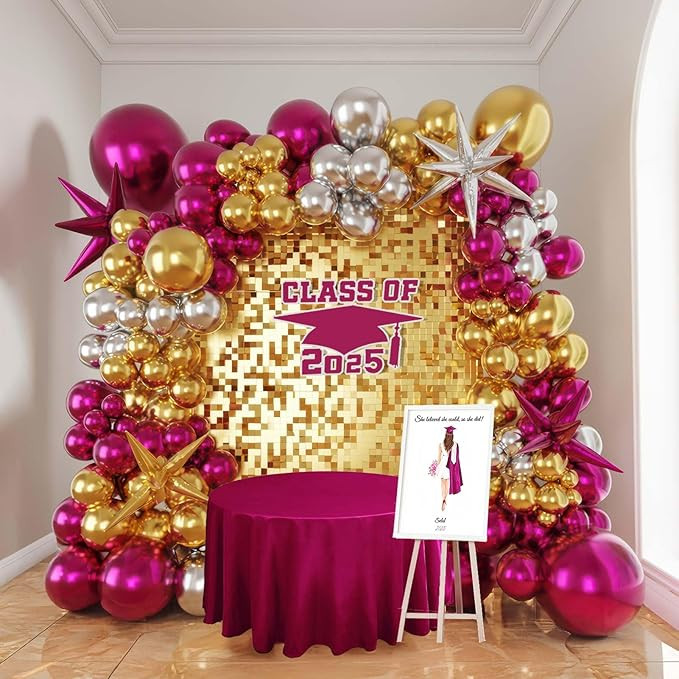 Chrome hot Pink gold silver balloon garland arch kit 140pcs luxurious metallic balloons with star... | Amazon (US)