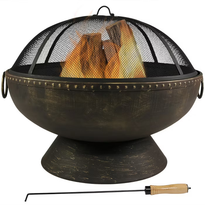 Sunnydaze Outdoor Camping or Backyard Large Fire Pit Bowl with Spark Screen, Log Poker, and Metal... | Target