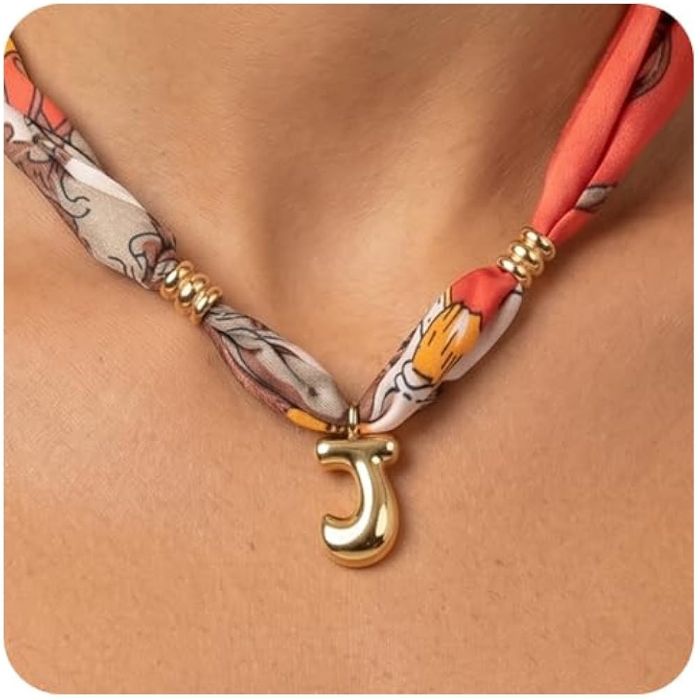 DoDoBeads Initial Scarf Necklace for Women, Mom Everyday Bandana Necklace with Initial Charm, Gif... | Amazon (US)