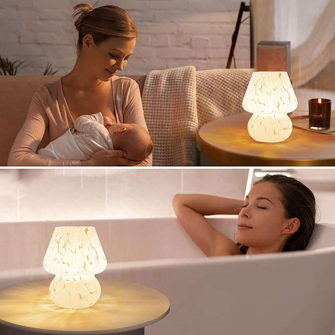 ONEWISH Mushroom Lamp Small Bedside Table Lamp-Nightstand Nightlight Dimmable Stepless, Transluce... | Amazon (US)