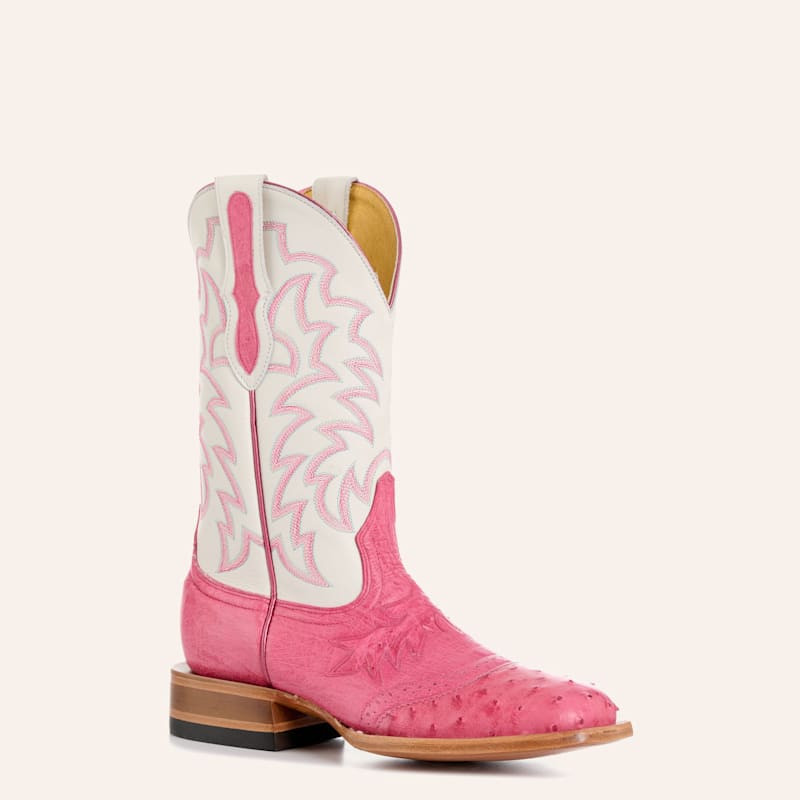 Cavender's Women's Pink Ostrich & White Wide Square Toe Cowboy Boots | Cavender's