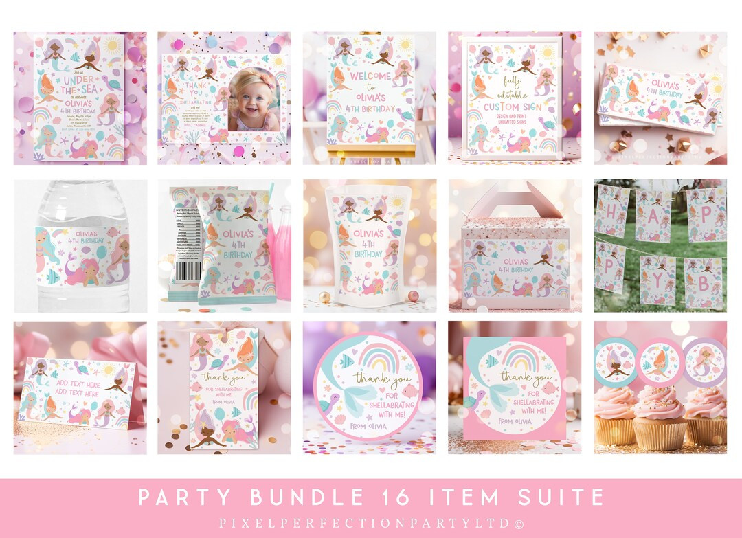 Editable Mermaid Under the Sea Birthday Invitation & Bundle Oneder the Sea Two the Sea Mermaid Pa... | Etsy (US)