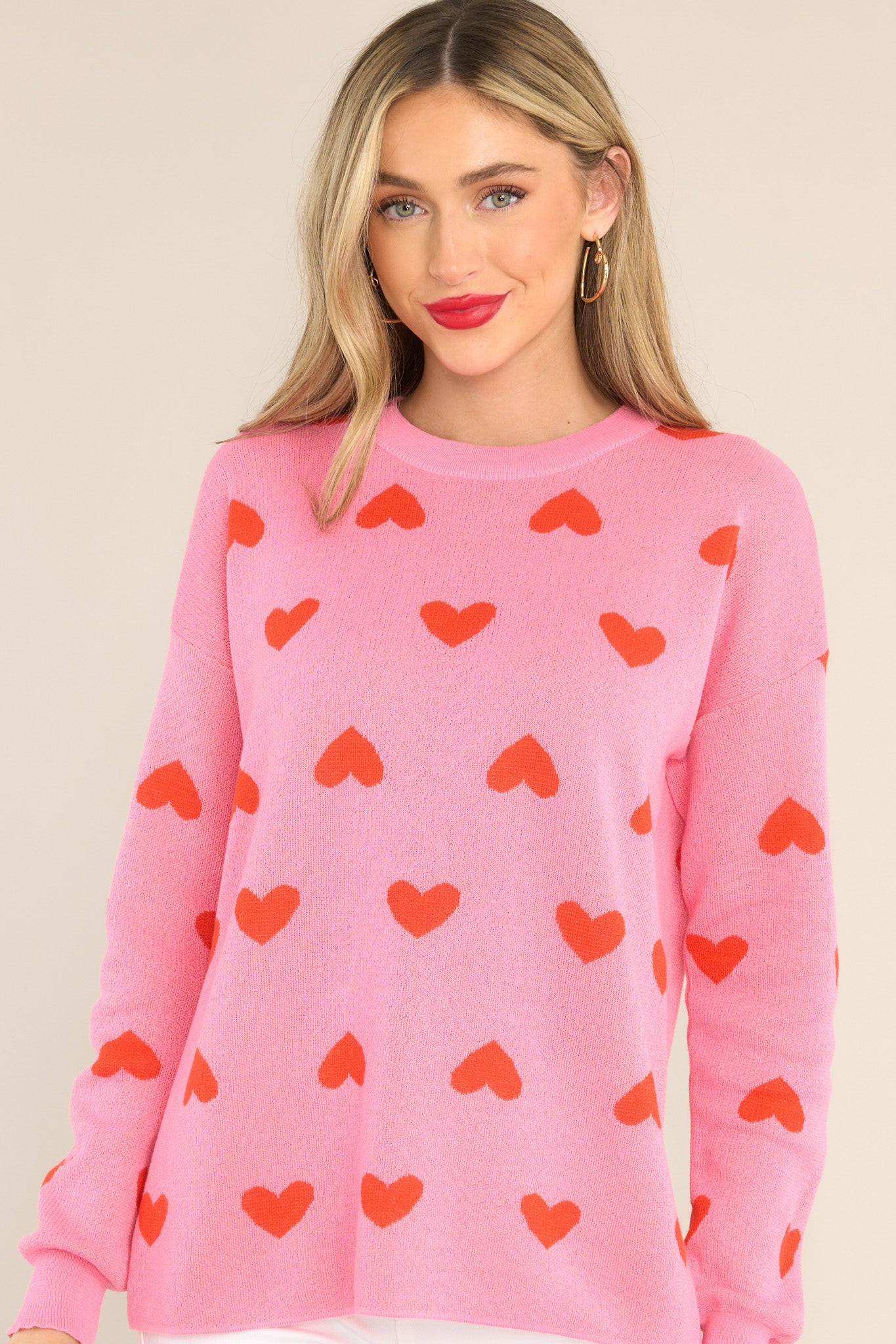 Sweet Thing Pink & Red Heart Sweater | Red Dress 