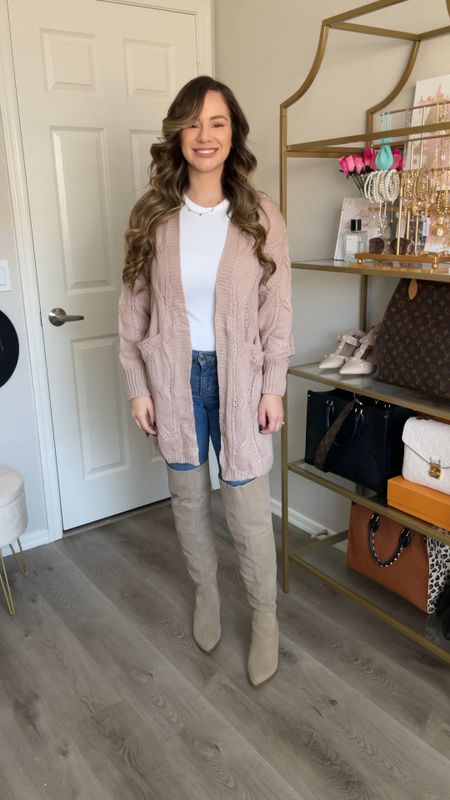 Cardigan Outfit Idea | Chunky Knit Cardigan with pockets (Small), skinny Jeans (2), Over the Knee Boots (tts) | Amazon Fashion, Walmart Fashion | #CasualOutfit #OTKboots #OutfitIdea #WalmartFashion #AmazonFashion

#LTKstyletip #LTKshoecrush #LTKVideo