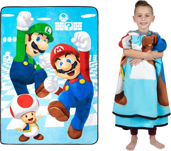 Franco Kids Bedding Super Soft Plush Micro Raschel Blanket, 62 in x 90 in, Mario | Amazon (US)