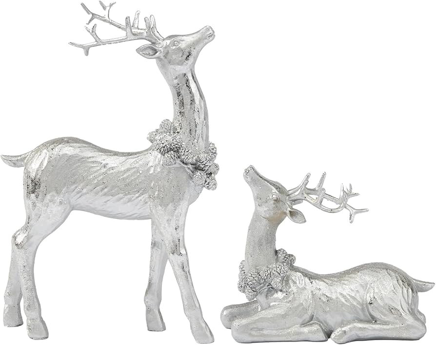 DN DECONATION Christmas Reindeer Figurines, Winter Deer Small Statues Decor, Silver Decorative Re... | Amazon (US)