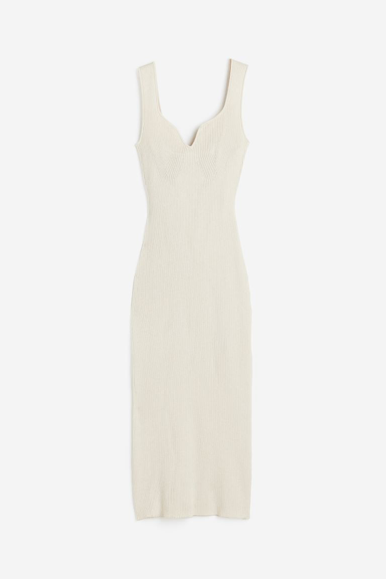 Geripptes Strickkleid - Herzausschnitt - Ärmellos - Cremefarben - Ladies | H&M DE | H&M (DE, AT, CH, NL, FI)