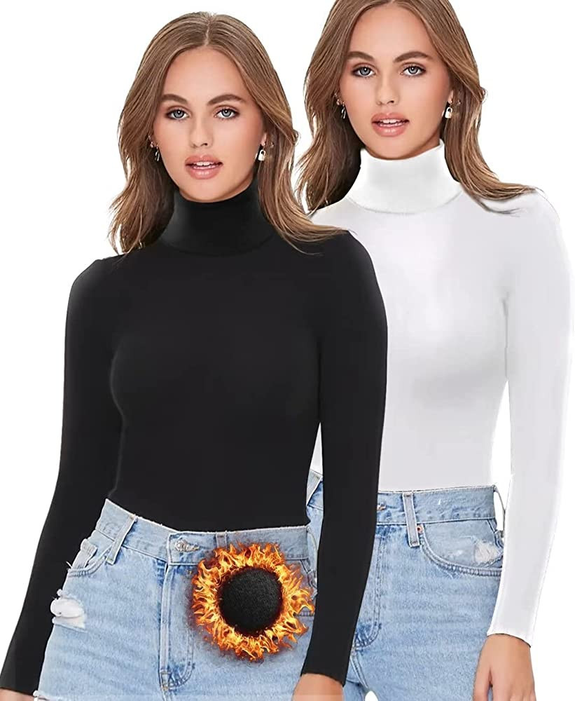 HOPLYNN 3 or 2 Pack Thermal Turtleneck Women Fleece Lined Turtle Neck Long Sleeve Shirts Mock Pul... | Amazon (US)