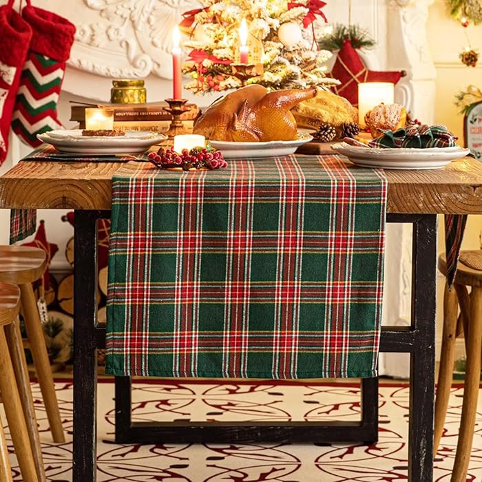 Green Red Plaid Christmas Table Runner, Winter Holiday Table Runners 108 inches Long Xmas Decorat... | Amazon (US)