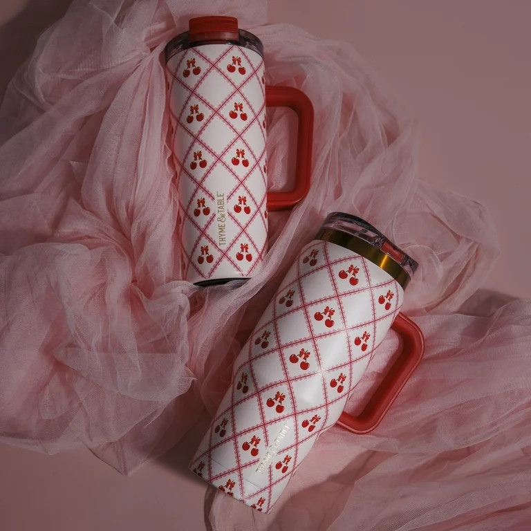 Thyme & Table 32oz Stainless Steel Luna Tumbler with Handle and Dual Straw Lid, Lace | Walmart (US)