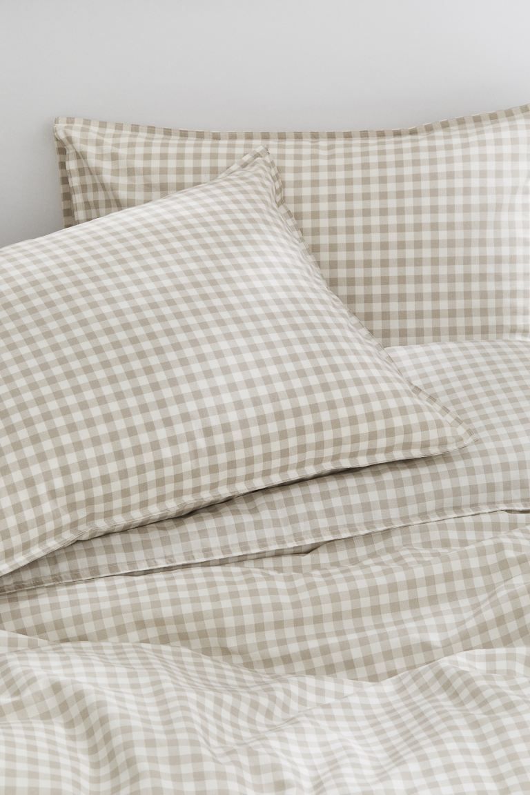 Patterned double/king size duvet cover set - Beige/Gingham-checked - Home All | H&M GB | H&M (UK, MY, IN, SG, PH, TW, HK)