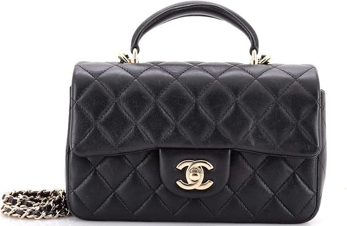 Amazon.com: Chanel, Pre-Loved Classic Single Flap Top Handle Bag Quilted Lambskin Mini, Black : A... | Amazon (US)