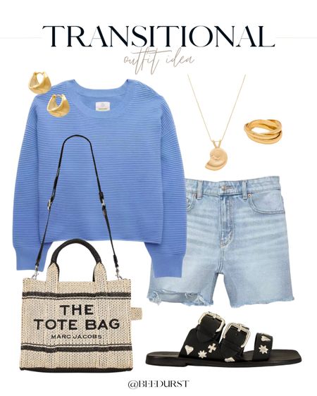 Spring transitional outfit idea from Aerie! Cropped sweater, ribbed sweater, spring sweater, denim shorts, jean shirts, rattan tote, straw tote bag, embellished sandals, slide sandals, strappy sandals, gold jewelry, casual outfit idea, spring outfit idea 

#LTKSeasonal #LTKshoecrush #LTKitbag