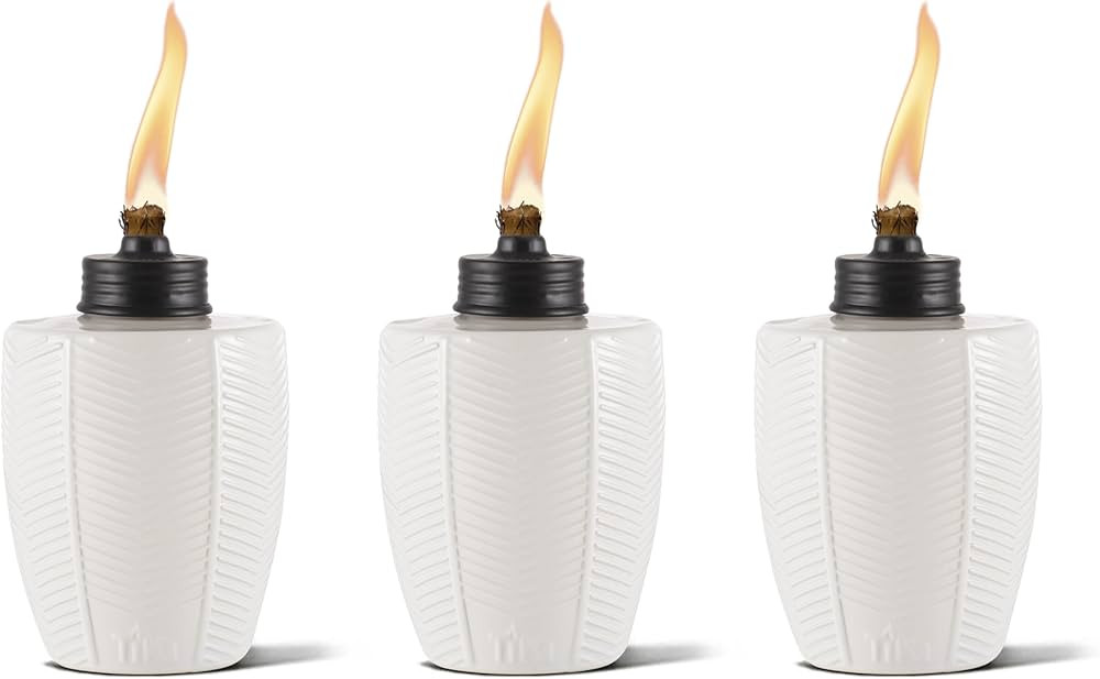TIKI 3-Pack Tabletop Torch – Glass Herringbone Ivory, Decorative Outdoor Tabletop Torches for P... | Amazon (US)
