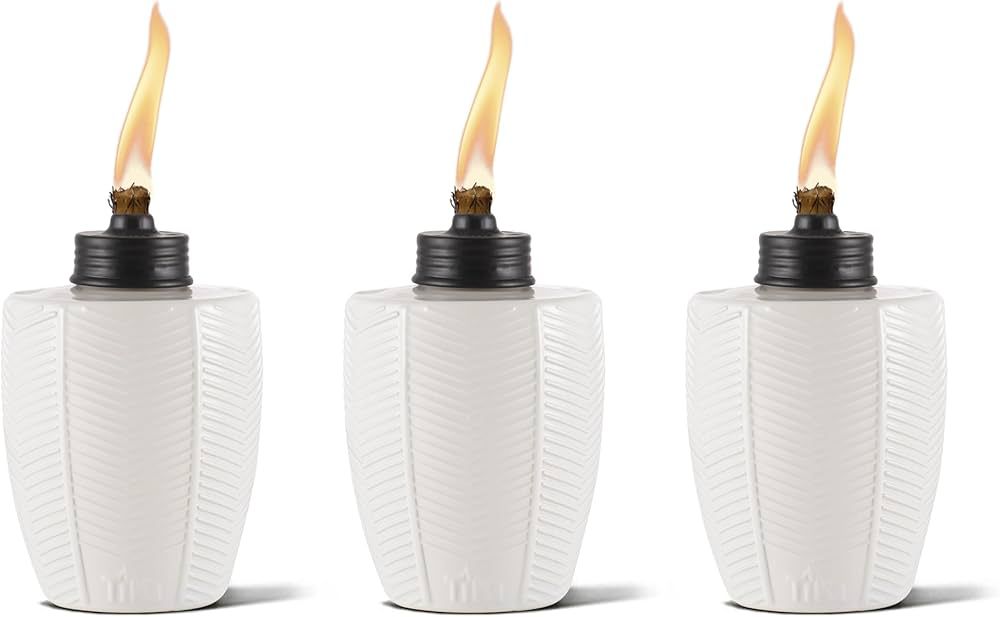 TIKI Brand Table Torch Glass Herringbone Ivory - Decorative Table Top Torches for Outdoor, Patio, Backyard and Garden, 5.75 in, 1118120, White, 3-Pack | Amazon (US)