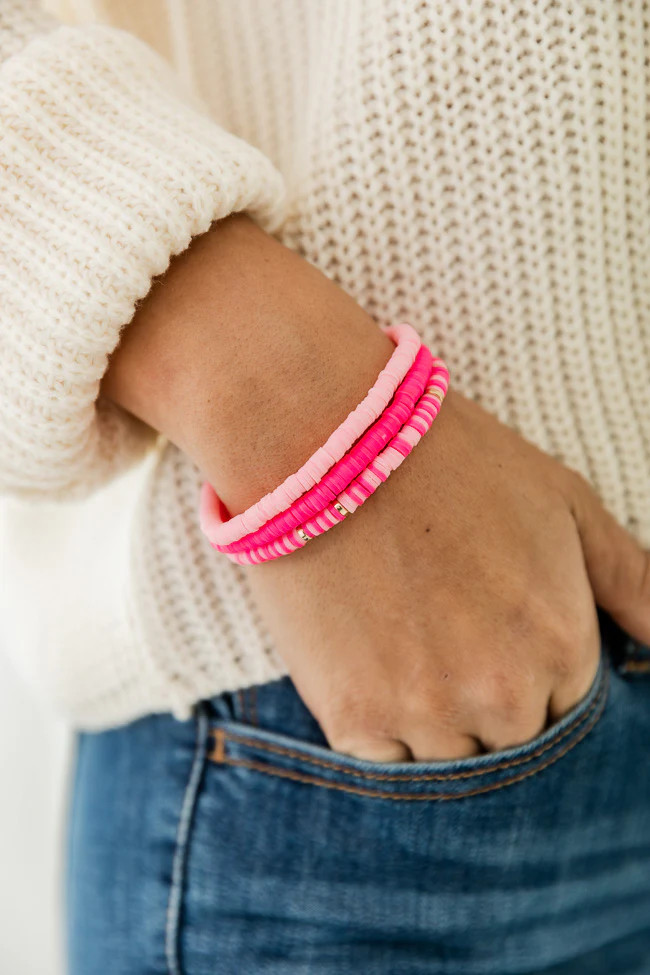 Love You Too Much Pink Stacked Beaded Bracelet Set | Pink Lily