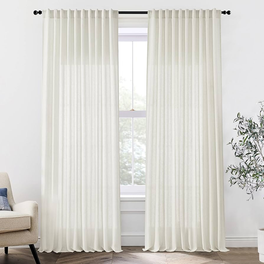 Extra Wide Curtains 70 In Width for 60 & 72 Inch Window,Pleated Back Tab Linen Semi Sheer Full Le... | Amazon (US)