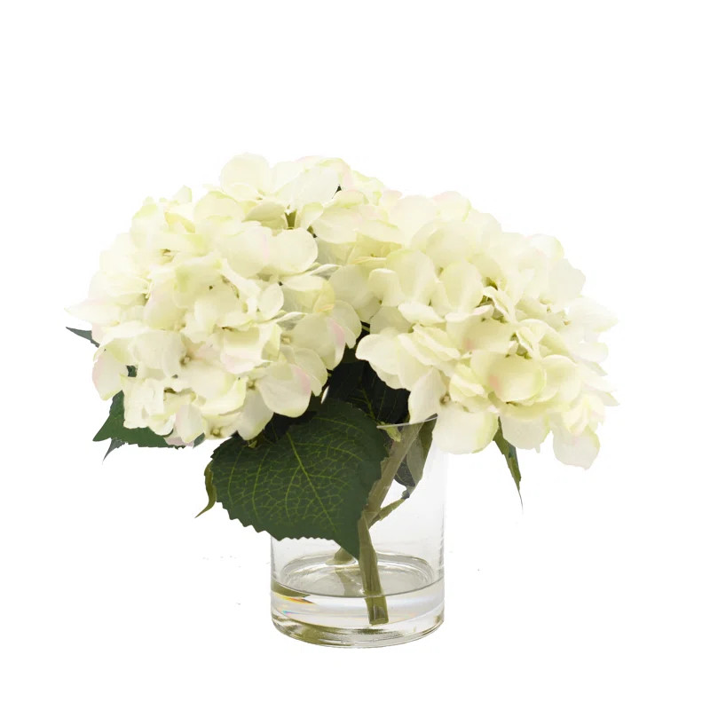 White Hydrangea in Glass Vase | Wayfair North America
