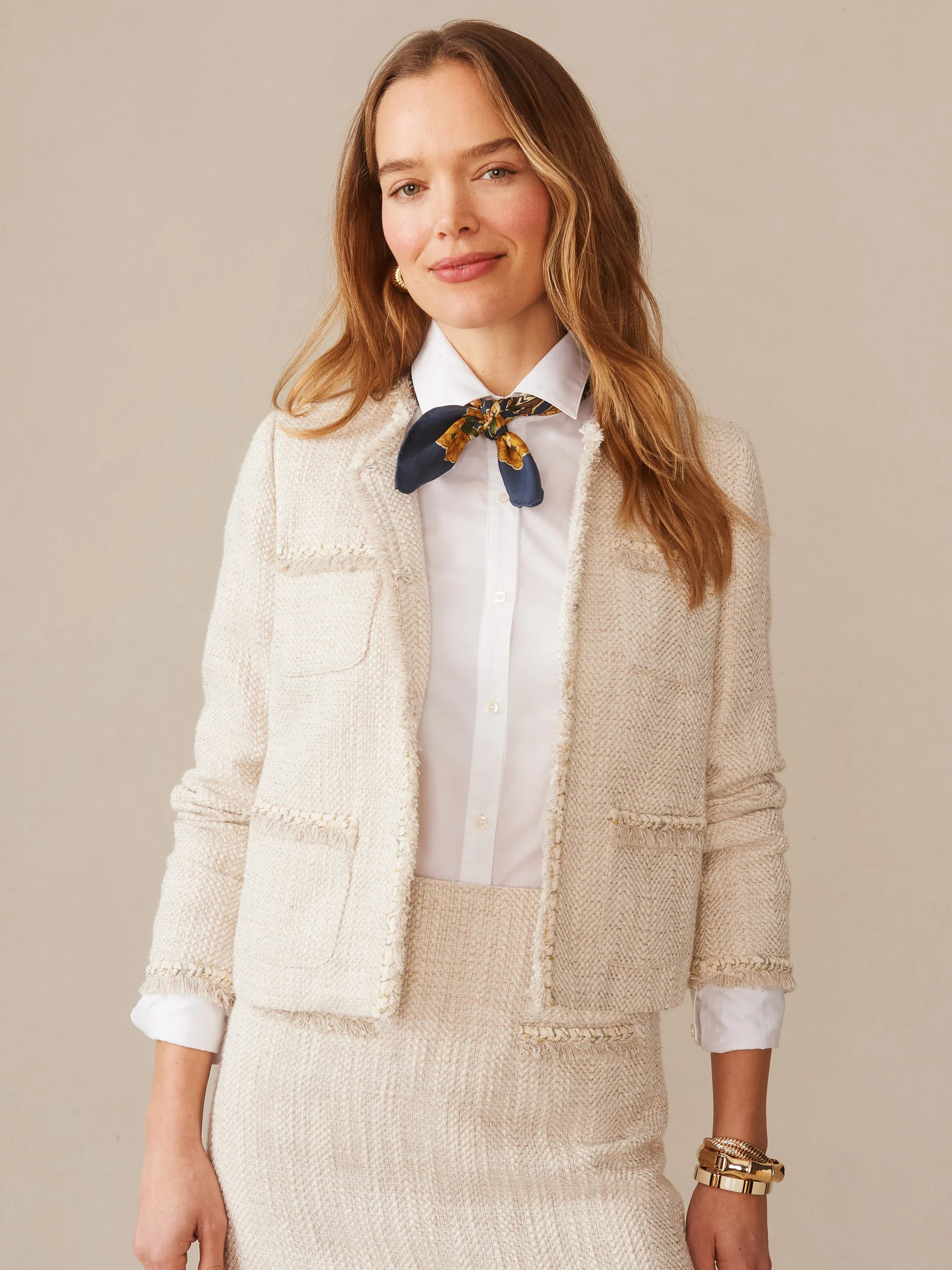 J.McLaughlin Women's Martha Bouclé Jacket Sand, Size XS | Cotton | J.McLaughlin