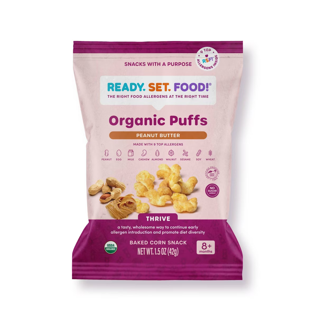 Ready, Set, Food! Organic Peanut Butter Puffs Baby Snacks - 1.5oz | Target