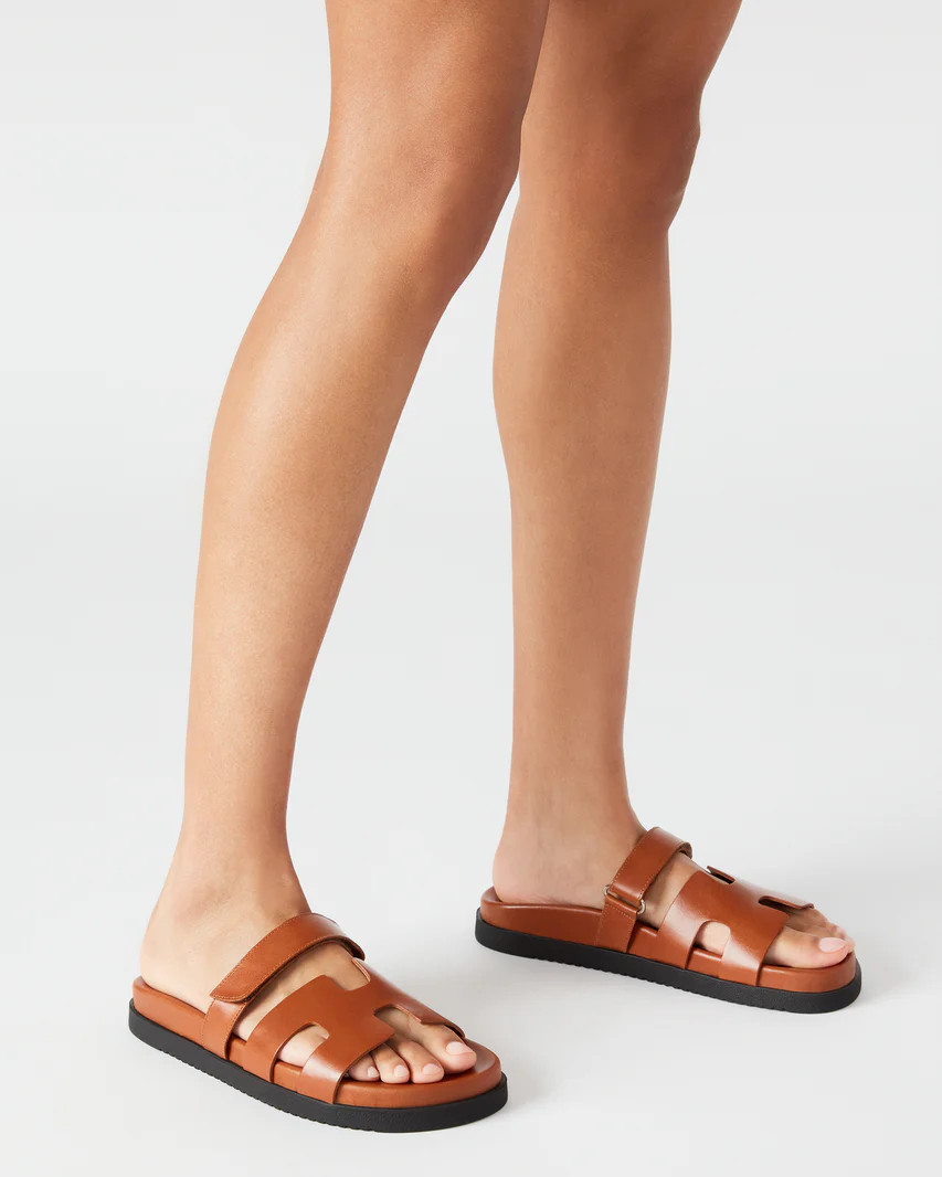 MAYVEN Camel Leather Flatform Slide Sandal | Women's Sandals | Steve Madden (US)