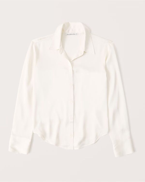 Long-Sleeve Satin Button-Up Shirt | Abercrombie & Fitch (UK)