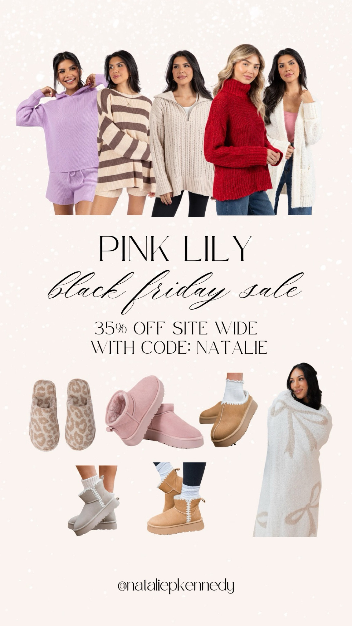 Pink Lily: doorbusters starting at $10 and everything else is 35% off sitewide. Use code: NATALIE 

AND get a free bag with $150 purchase! 

#LTKSaleAlert #LTKCyberWeek #LTKGiftGuide
