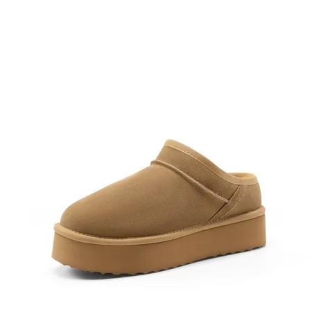 Women's Platform Slippers Genuine Suede Slip-On Memory Foam Cozy Fluffy House Shoes for Indoor Outdoor Comfort | Walmart (US)