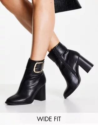 ASOS DESIGN Wide Fit Repeat block heel buckle boots in black | ASOS (Global)