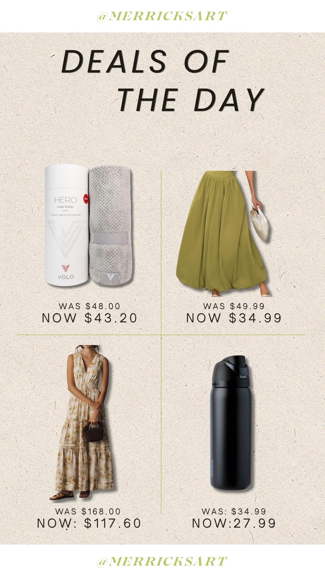 Deals of the day! The hair towel that cuts my drying time in half, this chic bubble skirt, stunning summer dress, and neutral water bottle perfect for Father’s Day! 🫶

#LTKSeasonal #LTKSaleAlert