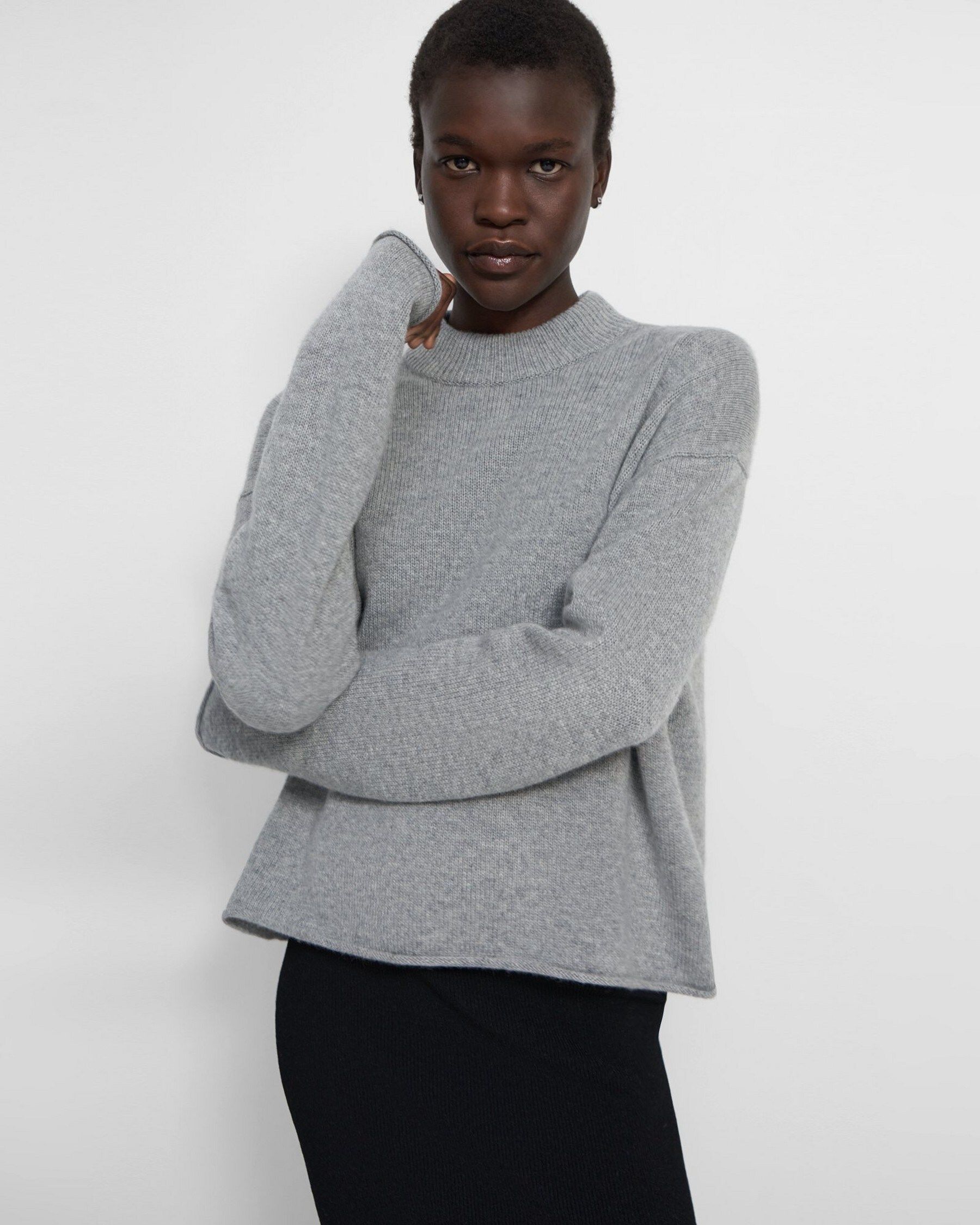 Cropped Mock Neck Sweater in Cashmere | Theory