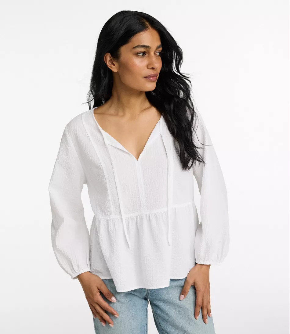 Women's Sunwashed Textured Popover Shirt Fig Check Small, Tencel Blend L. L.Bean | L.L. Bean
