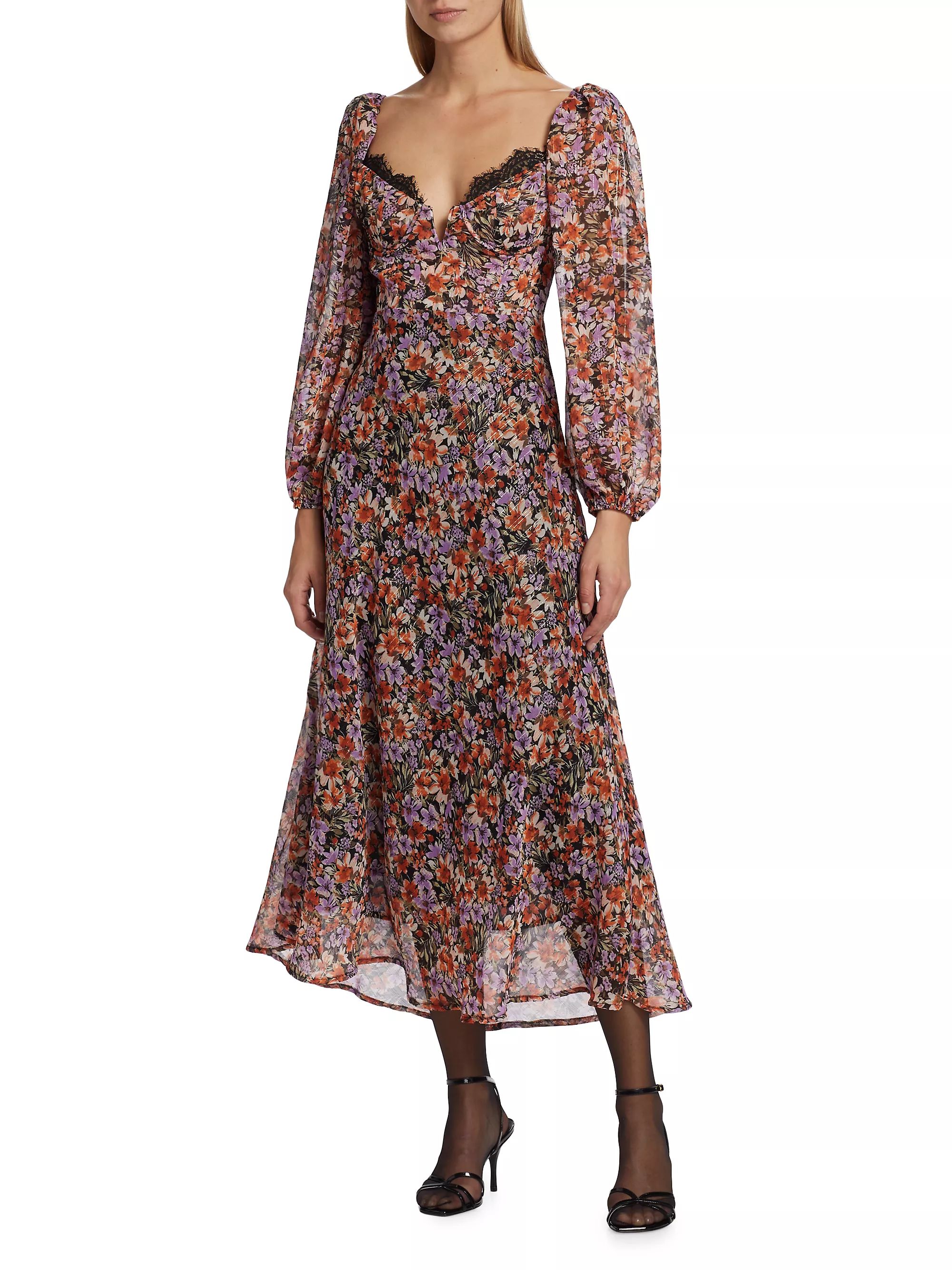 Sylvie Metallic Floral Midi-Dress | Saks Fifth Avenue