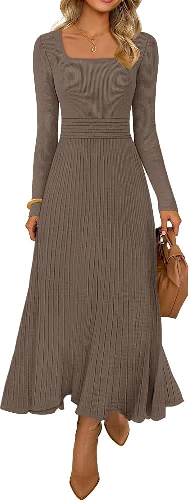 MEROKEETY Women's Sweater Dress Fall Winter Church Midi Dresses | Amazon (US)